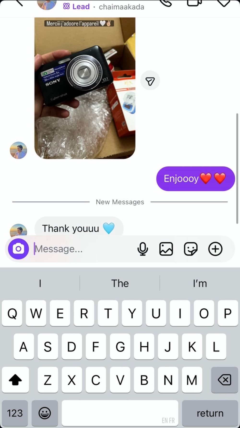 Customer message screenshot
