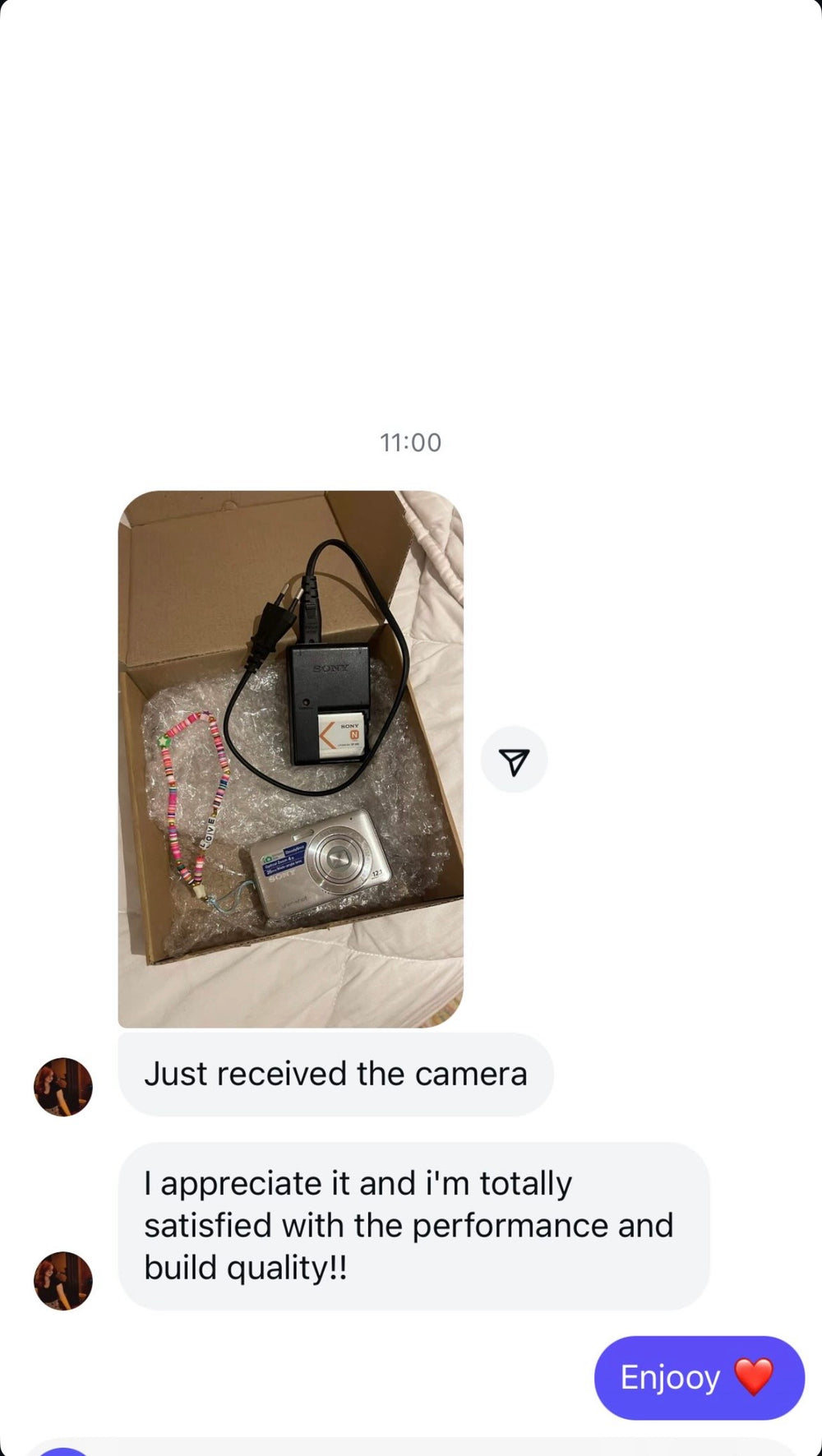 Customer message screenshot