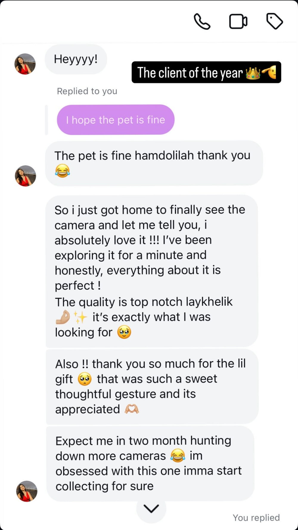 Customer message screenshot